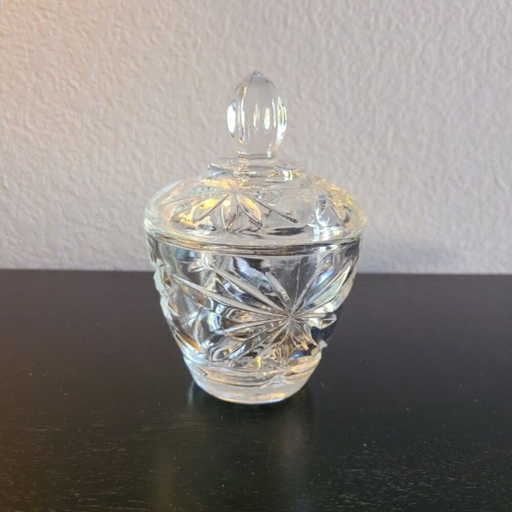 Anchor Hocking EAPC Star of David Glass Lidded Candy Sugar Bowl Clear